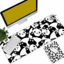 BEOTIWAD Desk Mat Mouse Pad Set - Cute Panda Large Mouse Pad, 23.62 x 11.8 inch, Rubber Base Mousepad with Stitched Edges, Keyboard Mouse Mat for Work, Game, Office, Home