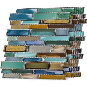 12-Sheet Peel and Stick Tile Backsplash 12" x 12", Stick-On Wall Tiles Decals,Self-Adhesive Wallpaper for Kitchen, Bathroom & Laundry Room, (Blue Yellow) (12 x 12 inch (Marble style), Spt-253)