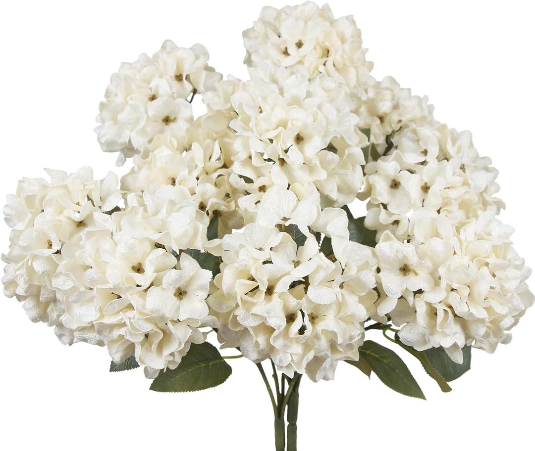 2 Pcs Hydrangea Artificial Flowers White Faux Hydrangeas Flower Outdoor Artificial Flowers Bouquets Silk Hydrangea Flowers Stems for Home Decor Party Floral Arrangements Wedding Centerpieces