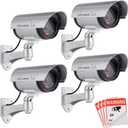 FITNATE Fake Camera, Dummy Camera CCTV Surveillance System with LED Red Flashing Light with 4 Safety Warning Stickers, Fake Security Camera for Outdoor & Indoor Use (4 Packs, Silver)