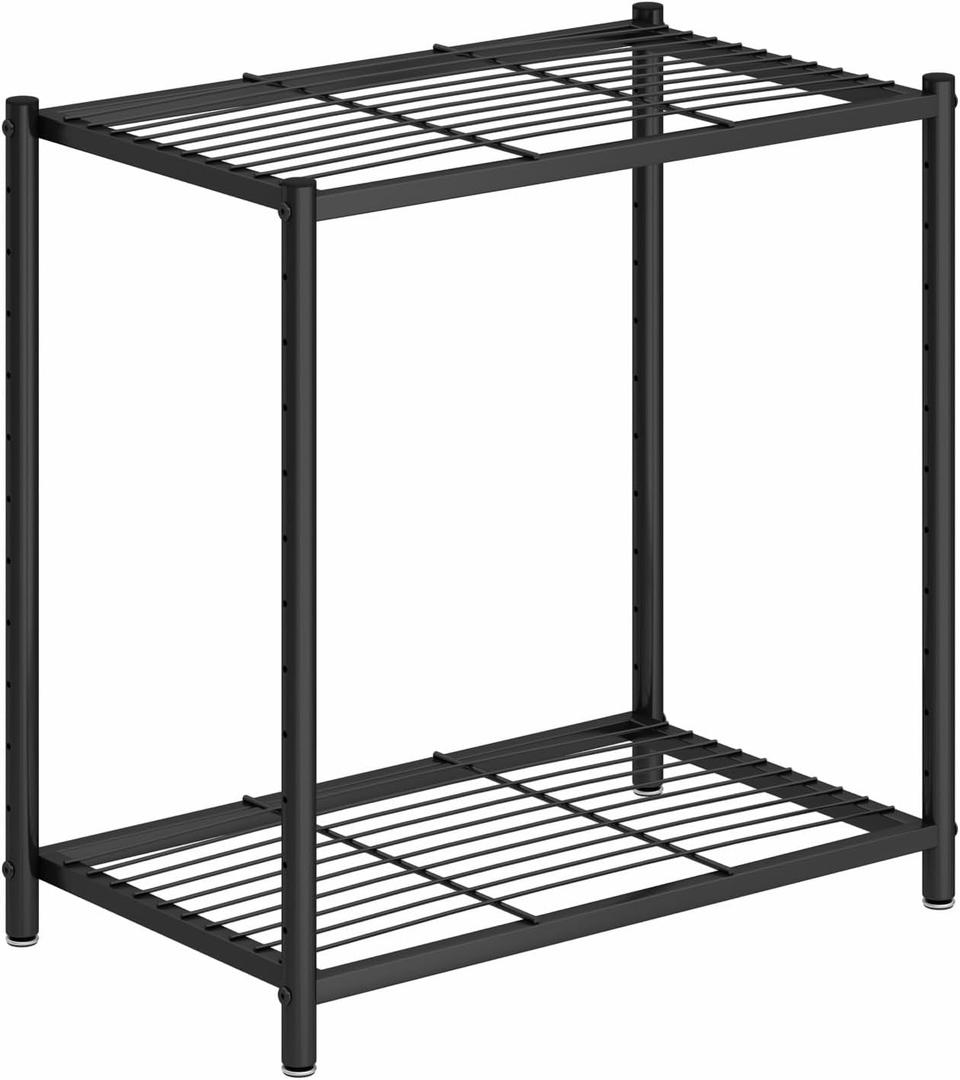 2 Tier Storage Shelves Adjustable Heavy Duty Metal Shelf Standing Storage for Kitchen, Pantry, Garage, Basement(No Wheels, 22.8" L x 13.4" W x 22.8" H)