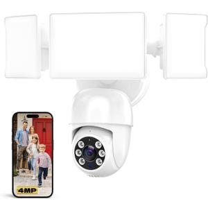 Olafus Flood Light Camera Outdoor, 2K QHD Video, 360Panoramic View, Motion Detection Alerts, Two-Way Audio, Powerful Floodlight Security Camera Adjustable Lighting Secure Your Home White