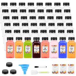 Janisfirst 48Pcs 8 oz Empty Plastic Juice Bottles with Caps,Reusable Clear Homemade Water Bottles Containers with Black Tamper Evident Caps for Juicing, Smoothie, Milk,Drinking and Other Beverages