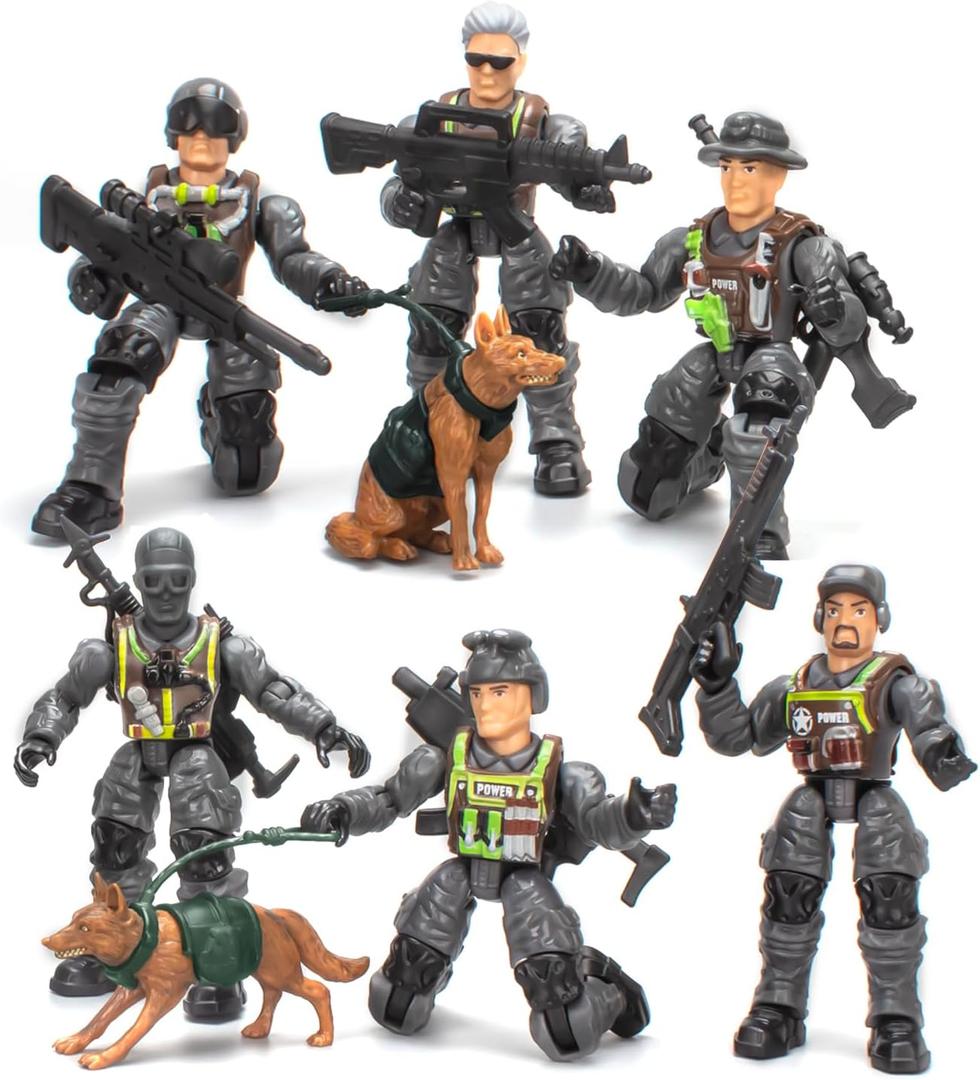 Army Men Action Figures, Toy Soldiers for Boys 4-7 6-8, Plastic Army Men Toys with 2 Dog Figures 6 Weapons Birthday Gift for Kids Boys Military Collectors (D35)