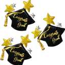 4 x 3pcs Black Graduation Cap Star Balloons | Congrats Grad Cap Balloons for Graduation Party Decorations
