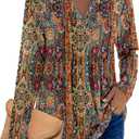 Zeagoo Womens Long Sleeve Tops 2025 V Neck Pleated Shirts Dressy Casual Tunic Blouses Loose Fit Fall Fashion Clothes Size Large