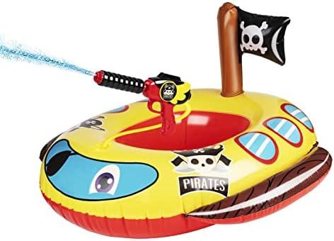 Inflatable Pool Floats Kids with Water Gun, Pirate Ship Pool Floats for Toddlers, Blow Up Pool Toys for Kids Ages 4-8, Summer Fun Boat Shaped Water Toys Swimming Floaties for Boys and Girls