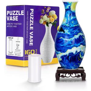 BELEEV 3D Puzzle Vase for Adults, 160 Pieces DIY Plastic Flower Vase, Compatible with Block Flowers, Unique Home & Office Decor, Housewarming and Birthday Gift for Flower Arrangements (Starry Ocean)
