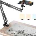 Overhead Phone Mount with Rechargeable Light for iPhone, Desk Tripod with Clamp for Content Creator Camera Recording, Top Down Holder Stand for Filming/Live/Cooking/Unboxing/Drawing/YouTube/TikTok