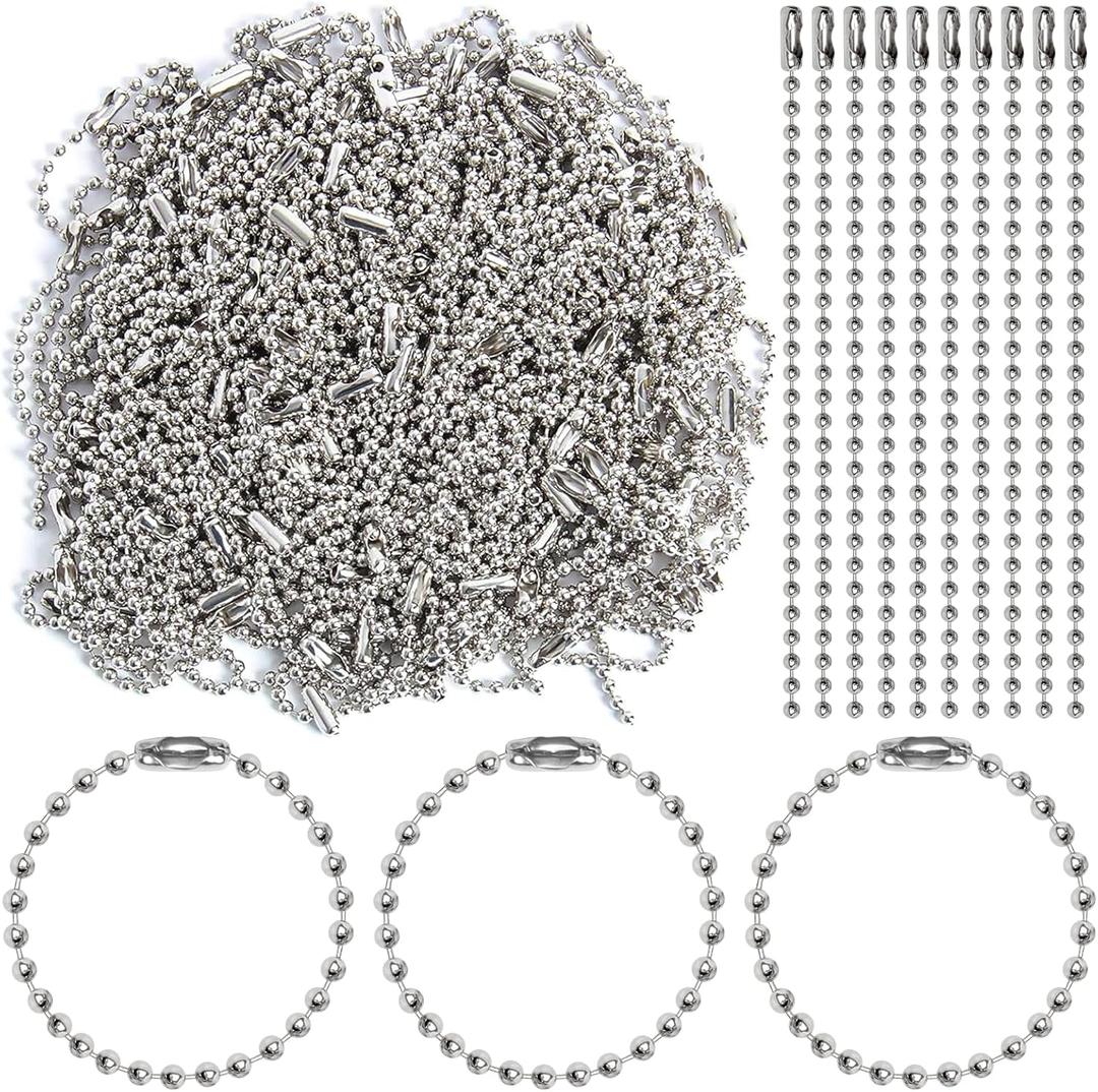 200 pcs 100 mm Long Bead Connector Clasp Ball Chains Keychain Tag Keychain Ball Chain 2.4 mm Diameter Adjustable Antiqued Metal Bead Steel Chain