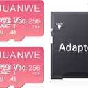 Talebasic 256GB Micro SD Card 2 Pack microSDXC Memory Card A1 U3 V30 4K + Adapter Memory Card SD Card UHS-I TF Card for Dash Cam/Camera, Pink 256GB