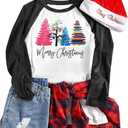 Merry Christmas Tree Shirts for Women 3/4 Sleeve Raglan Baseball Tee Funny Festival Tops (Large, Deep Grey)