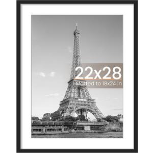 upsimples 22x28 Poster Frame, Display Pictures 18x24 with Mat or 22 x 28 Without, Wall Hanging Picture Frames, Black, Pack of 1