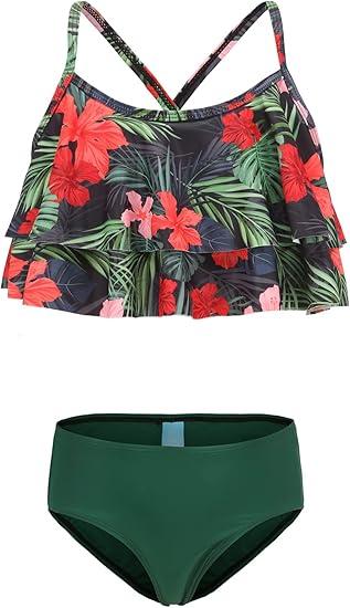 Girls Bikini Swimsuits Two Piece Bathing Suit for Kids Hawaiian Swimwear Set 14W