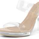 DREAM PAIRS Women's Clear Two Strap Open Toe High Block Chunky Slip on Dress Heel Sandals (6.5)