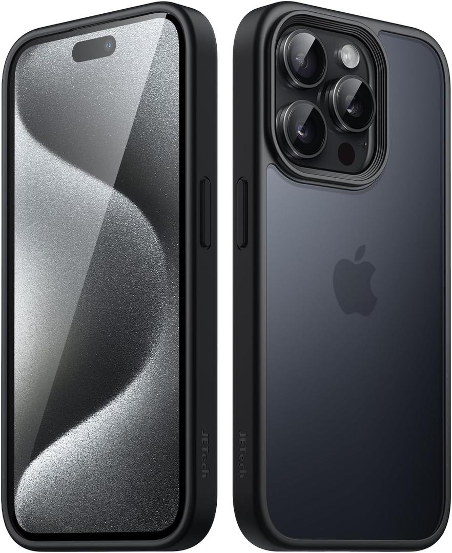 JETech Matte Case for iPhone 15 Pro 6.1-Inch, Shockproof Military Grade Drop Protection, Frosted Translucent Back Phone Cover, Anti-Fingerprint (Black)