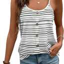 Women's Button Decor Striped Cami Tops Spaghetti Strap Sleeveless Casual Camisole Top (S)