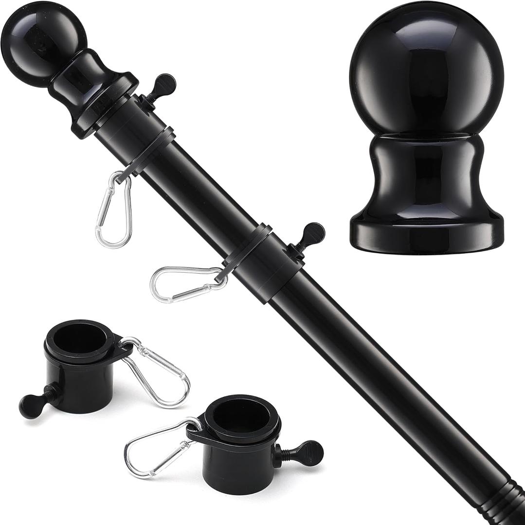 Flag Pole for Outside House, Black Metal Heavy Duty Portable Indoor Outdoor Yard House Garden Flag Pole for Truck Car Porch 5ft