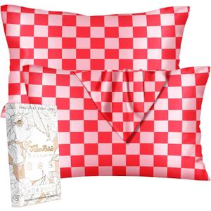 Miss Adola 2 Pack Mulberry Silk Pillowcase for Hair and Skin - Standard Size 20 x 26 Inches with Hidden Zipper PK Check 19 Momme Soft Sleeping Silk Pillow Case for Women, Moms