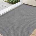 Color&Geometry Thin Front Door Mat Indoor Entrance Non Slip Rubber Backed, 24"x36" Indoor Door Mats for Entryway, Dirt Trapper Doormat, Washable Front Door Rugs, Dark Grey (Rolled-up NO Creases)