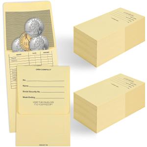 500 Pack Coin Envelopes 3 1/8x4 5/8" Brown Kraft Payroll Money