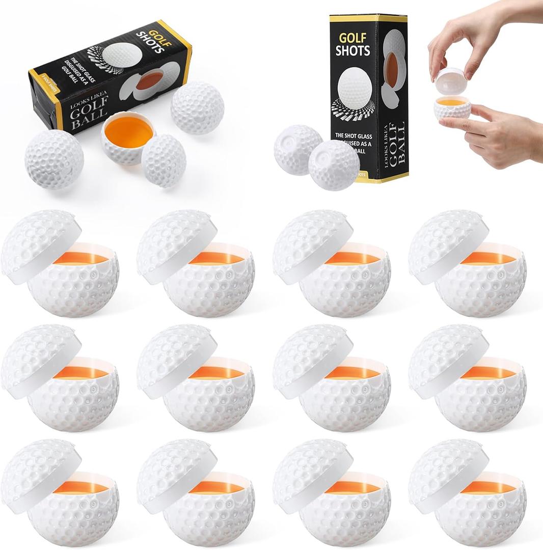 WGXX 3/6/12PCS Golf Ball Shape Shots 1.7 oz Golfing Ball Shot Shaped Glasses with Lid, Golf Party Decor Christmas Gifts Novelty Party Cups for Men Enthusiasts Outdoor (12)