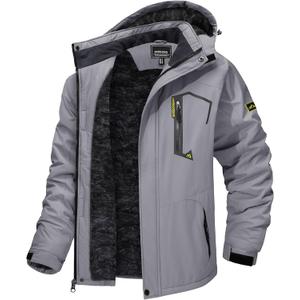TACVASEN Men's Winter Skiing Jackets Water Resistant Fleece Coats Insulated Thermal Snowboard Jacket Parka Raincoat with Hood (Medium, #215 Light Gray)