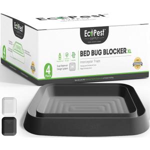 Bed Bug Interceptors  4 Pack | Bed Bug Blocker (XL) Interceptor Traps (Black) | Extra Large Insect Trap, Monitor, and Detector for Bed Legs