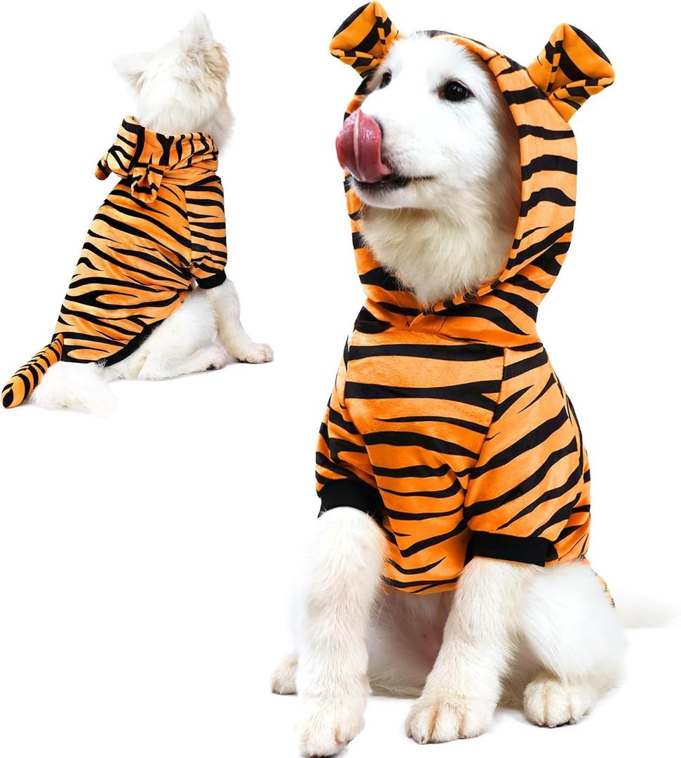 NACOCO Halloween Dog Tiger Costume-Pet Cosplay Clothes Cat Coat Hoodie Outfits Warm Winter Apparel for Dog Small and Medium Cat(L)