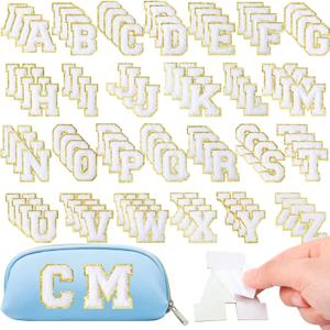 Yilloog 104 Pcs Self Adhesive Chenille Letter Patches Dupes Glitter Chenille Letter Patches Initial for Clothing DIY Mobile Phone Backpacks Hat(White)