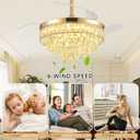 48 Inch Chandelier Ceiling Fan with Lights, Retractable Fan with Remote and APP, Crystal Fandelier Ceiling Fan, Dimmable LED, Reversible Motor, Quiet for Bedroom Living Room-Gold