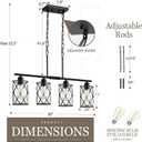 4-Light Kitchen Island Lighting, Modern Black Dining Room Light Fixtures with Clear Glass, Farmhouse Industrial Linear Chandelier Pendant Light with Adjustable Chain, CH9176BK-4IS, 4-Light, 1 PACK