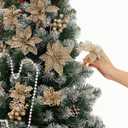 Zhuqing 22Pcs Christmas Poinsettia Artificial Flowers and Glitter Berries Stems Kit, 16Pcs Christmas Tree Flowers Ornaments and 6 Pack Christmas Tree Picks for Wedding Holiday Decorations (Champagne)