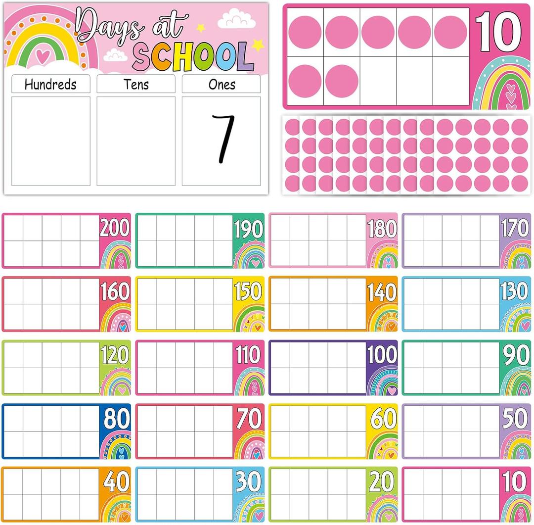 Colorful Number of The Day Posters First Day of School Countdown Poster Back to School Countdown Bulletin Board Decor Rainbow Place Value Chart for Classroom (Hundreds Tens Ones) Counting Pocket Chart