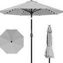 Kingdura 9FT Outdoor Patio Umbrella with Solar Lights, Market Table Umbrella with Push Button Tilt & Crank, 8 Sturdy Ribs, 32 LED Lights, UV Protection for Garden Lawn Deck Backyard Pool (Light grey)