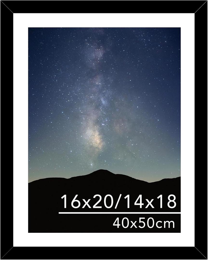 JCJMY 16x20 Picture Frame Black with 14x18 Mat for 40 x 50cm Diamond Art Painting, Display Photo 14x18 with Mat or 16 x 20 Without Mat, Wall Hanging Large Frame with Plexiglass, Black