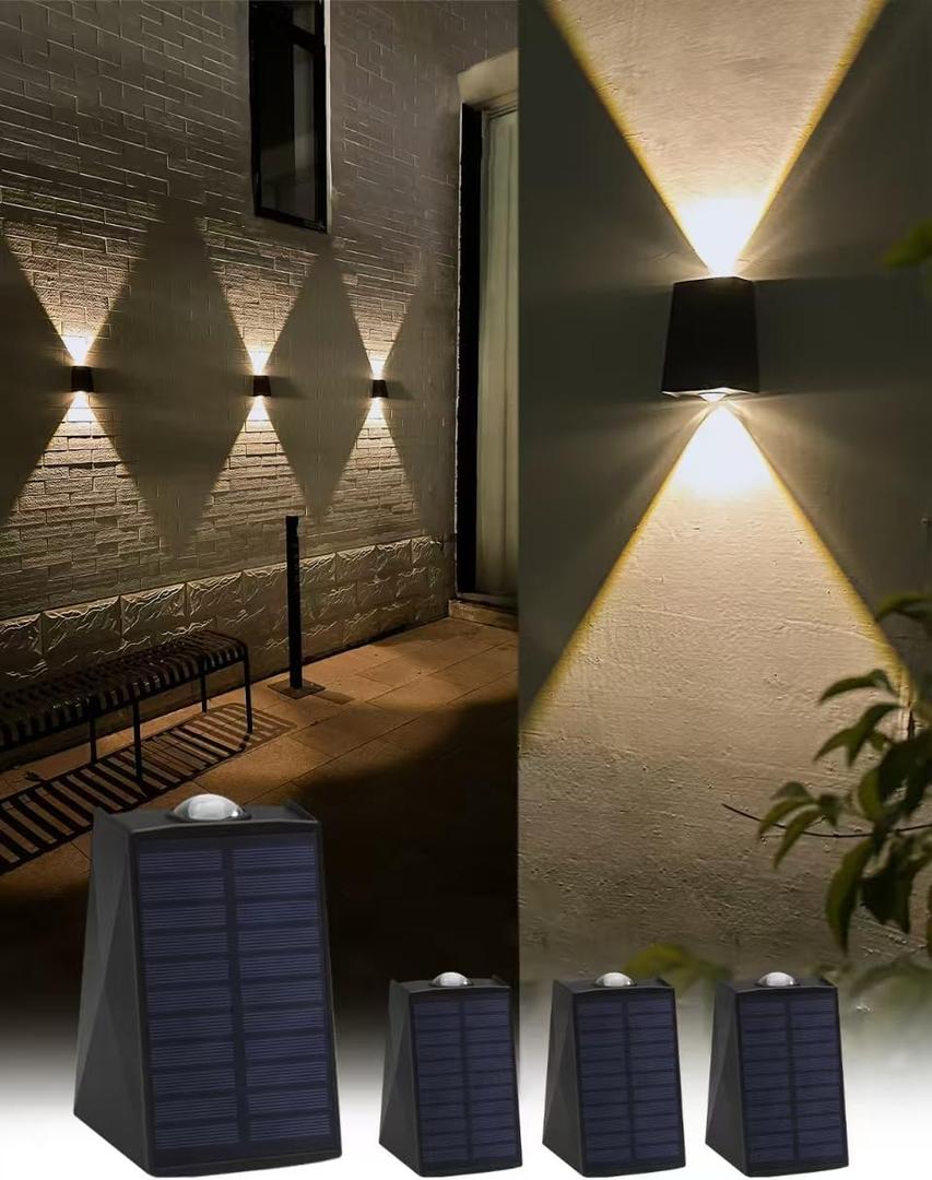 Solar Lights Outdoor Waterproof IP65 Up and Down, Solar Sconce Dusk to Dawn for Fence, Wall, Porch, Patio(Warm White, 4 Pack)