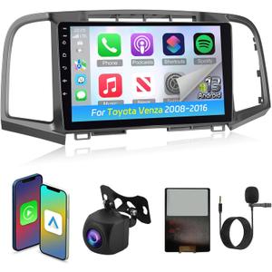 [4+64G] NHOPEEW Android Car Stereo for Toyota Venza 2008-2016 - Car Radio with 9 Inch HD Touchscreen - Wireless CarPlay & Android Auto / 32 EQ/WiFi/GPS Navi/SWC/Bluetooth + AHD Backup Camera