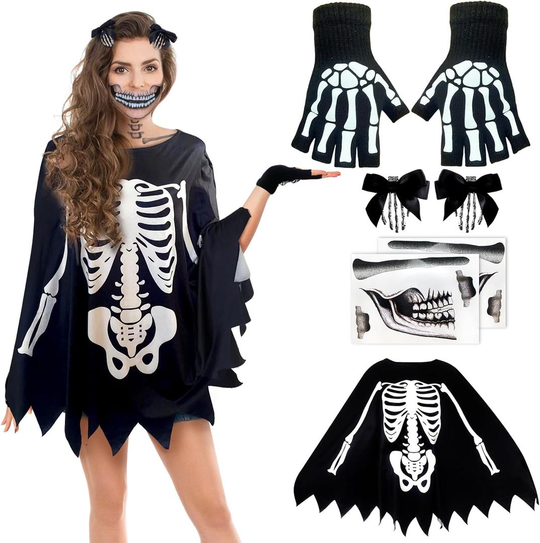 Skeleton Costume ghost costume, Women Set for Adult, Day of the Dead Halloween Parties, One Size