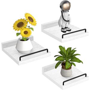 Small Floating Shelf, 6 X 6 Inches Farmhouse Wall Shelves for Living Room, Bedroom, Picture Frames, Plants, Kitchen, Set of 3 (White and Black)