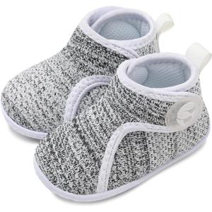 FEETCITY Lightweight Baby Sock Shoes Baby Walking Shoes Boys Girls Infant High-Top Shoe 12-18 Months (Grey White)