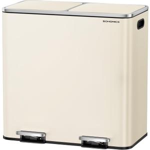 SONGMICS Trash Can, 2 x 10.6 Gallon (2 x 40 L) Garbage Can for Kitchen, with 15 Trash Bags, 2 Compartments, Plastic Inner Buckets and Hinged Lids, Airtight, Almond Color ULTB730A01V1