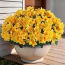 16 Bundles Artificial Flowers for Front Door, Fake Silk Azalea Bouquet Silk Flowers for Outside UV Resistant Realistic Faux Plants for Planter Farmhouse Patio Garden Walkways Home Decor (Yellow)