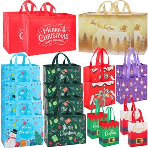 20 Pack Christmas Gift Bags Assorted Sizes, Reusable Heavy Duty Tote Bags with Handles - 4 Extra Large, 8 Large, 4 Medium, 4 Small, Christmas Bags for Gifts, Holiday Shopping, Xmas Party Favors