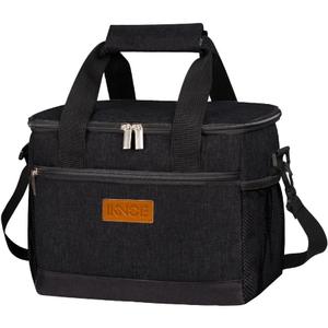 iknoe Large Foldable Cooler Bag, 8.5L Insulated Lunch Bag, Leakproof Lunch Cooler Tote with Multi-Bag Design Suitable for Beach, Picnic and Office Use, Black 15-Can (Medium)