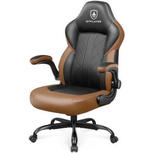 GTPLAYER Video Gaming Chair, Ergonomic Gaming Chair with Flip-Up Armrests, Comfortable Desk Chair with Adjustable Height, Computer Chair with Built-in Lumbar Support, Recliner with 360 Swivel (Brown)