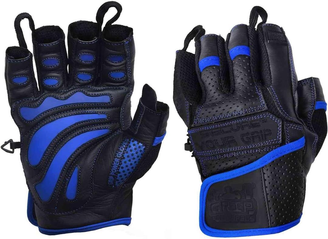 Elite Leather Gym Gloves  Grip & Comfort Design for Weightlifting, Powerlifting, Bodybuilding & Strength Training Workouts for Men & Women (X-Large, Blue)