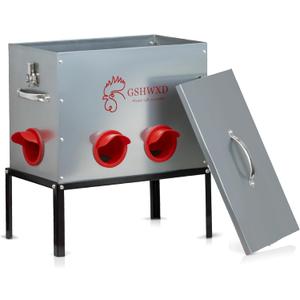 Automatic Chicken Feeder - 40 lb Capacity 6 Port Large Metal Chicken Feeders - No Waste Poultry Feeder with Locking Lid and Legs for Inside Chicken Coops (16.5"L x 9.5"W x 19.2"H)