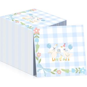 100 Pcs One Silly Goose Paper Napkins One Silly Goose Birthday Decorations Gingham 1st Birthday Party Napkins Party Supplies (Blue)