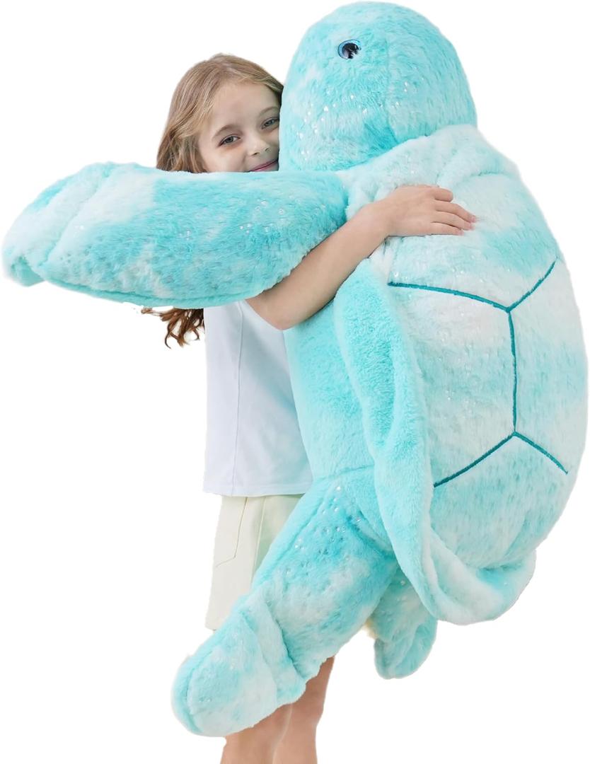 Giant Sea Turtle Stuffed Animal, Large Stuffed Sea Turtle Plush Pillow, Soft Jumbo Plush Toys, Gift for Kids, Girls, Boys on Christmas, Birthday, Valentine's Day (Blue, 39in)